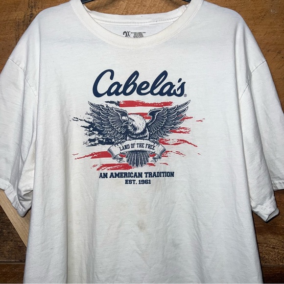 Cabelas Vintage T Shirt Men’s Eagle Land of the Free White Top 2XL - Picture 2 of 9